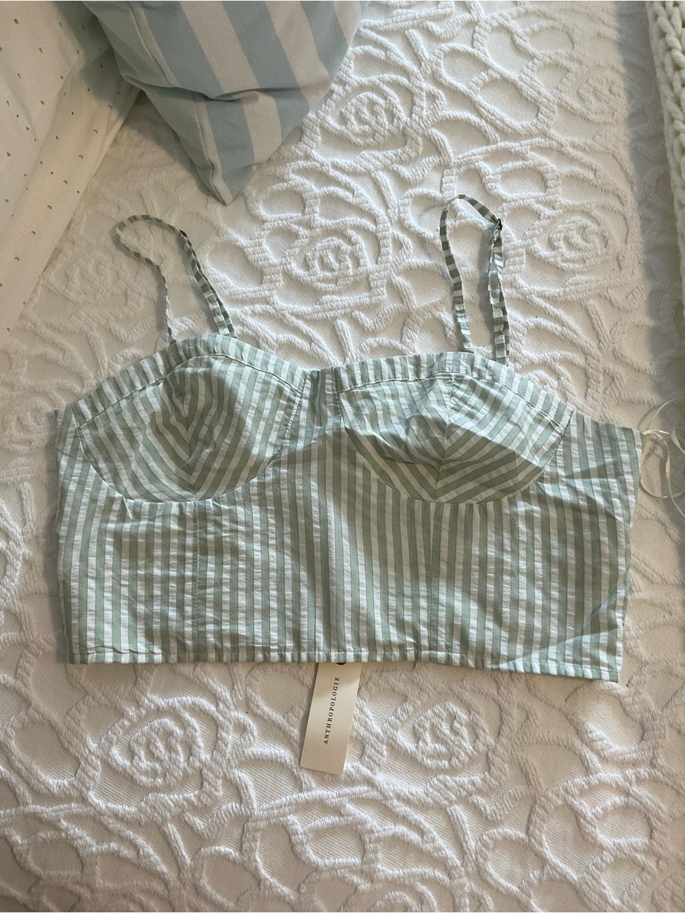 Anthropologie Mint Green and White Striped Top NWT